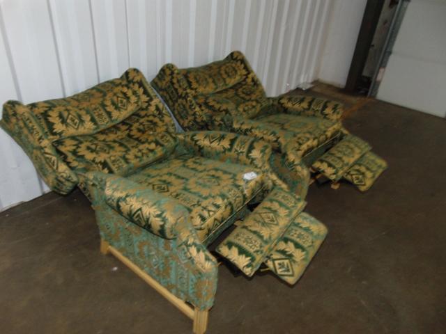 Matching Pair Of Brocade Wingback Recliners By Sherrill Furniture LOCAL PICK UP ONLY
