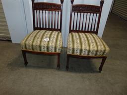 Pair Of Antique, Fully Restored Banister Back, Spring Seat Mahogany Parlor Chairs LOCAL PICK UP ONLY