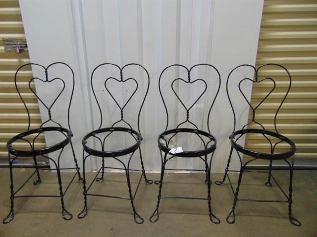 Set Of 4 Powder Coated Black French Bistro / Ice Cream Parlor Wrought Iron Chairs LOCAL PICK UP ONLY