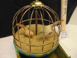 Vtg Mid Century Animated Birds In A Cage Music Box Automaton, Made In Japan