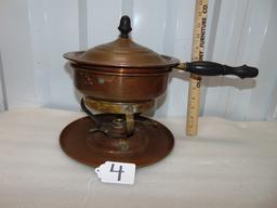 Vtg Keystoneware Copper & Brass 5pc Fondue Pot & Chafing Dish Double Boiler Set