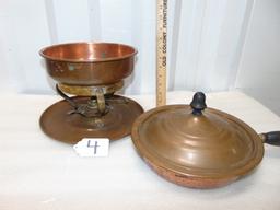 Vtg Keystoneware Copper & Brass 5pc Fondue Pot & Chafing Dish Double Boiler Set