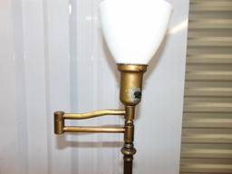 1920s Brass Swing Arm Torche Floor Lamp W/ Beautiful Marble & Brass Base