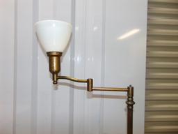 1920s Brass Swing Arm Torche Floor Lamp W/ Beautiful Marble & Brass Base