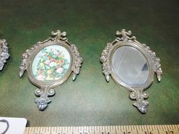 4 Vtg Brass Frames W/ Mirrors & Pictures, Made In Italy