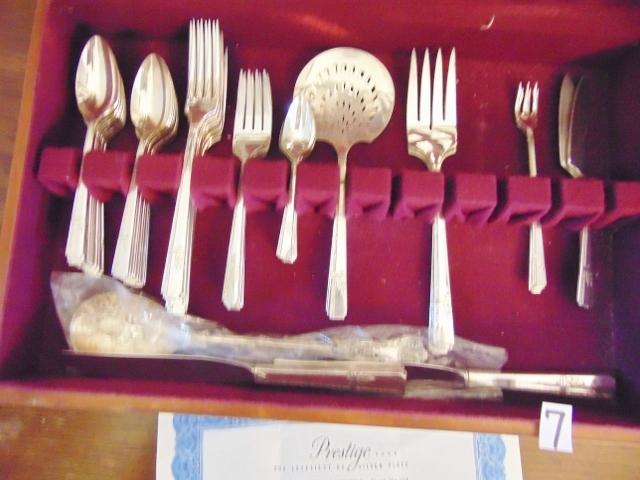 61 Piece Set Of Prestige " The Lovliest Of Silver Plate " Flatware W/ Wood Box &