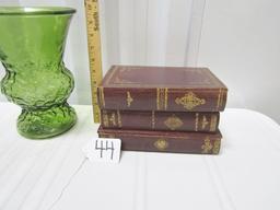 Vtg Mid Century Green Glass Vase & A Stash Box That Looks Like 3 Books