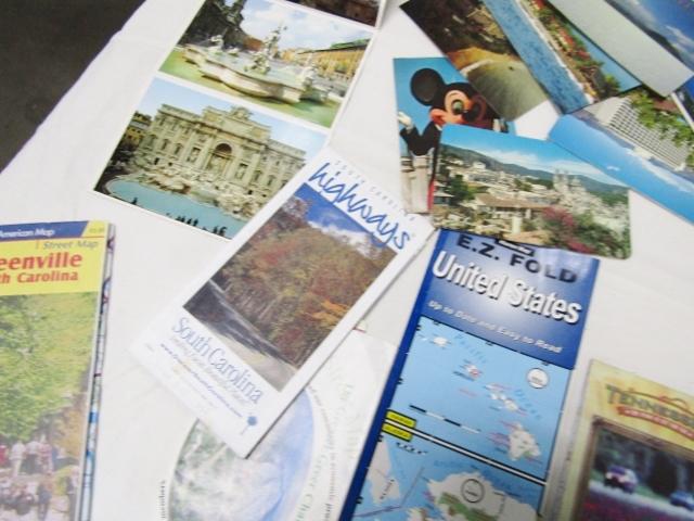 Lot Of Vtg Post Cards & Road Maps