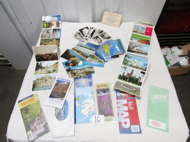 Lot Of Vtg Post Cards & Road Maps