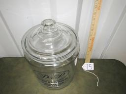 Vtg Large Glass W/ Glass Top Dryden And Palmer Old Fashioned Rock Candy Jar