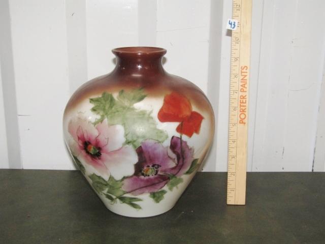 Vtg Hand Painted White Opaque Glass Vase