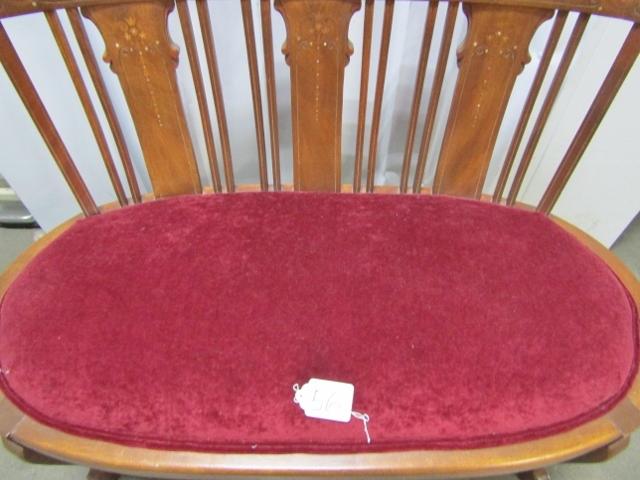 Vtg Solid Wood W/ Mother Of Pearl Inlay And Velour Upholstery Love Seat ( Local Pick Up Only )