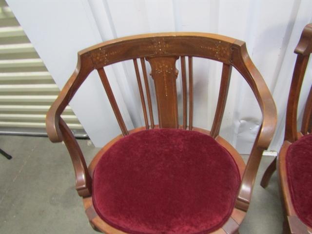 Vtg Solid Wood W/ Mother Of Pearl Inlay And Velour Upholstery His & Hers ( Local Pick Up Only )