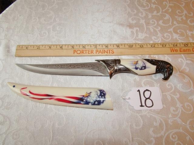 Large Fixed Blade Knife W/ Eagle Theme And Sheath