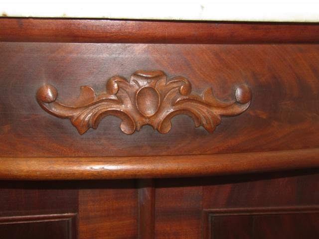 Antique Solid Walnut Burl Wood Console Table W/ Marble Top, Drawer & lower cabinet