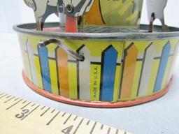 Vtg Tin Litho Wind Up Lever Toy Merry Go Round