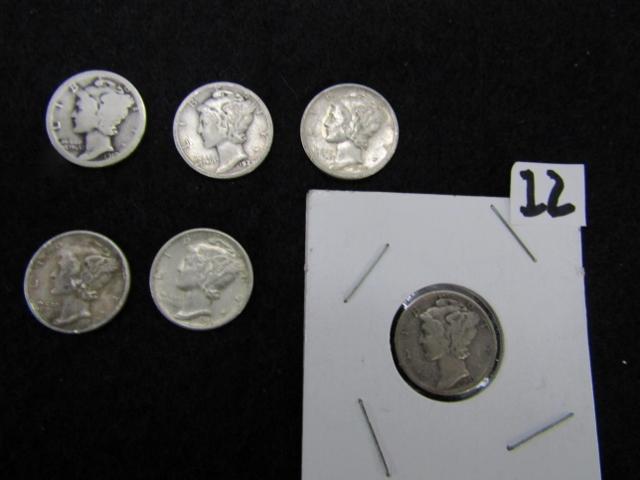 6 Mercury Dimes: 1919 - S, 1929 - D, 1942, 1942 - S, 1943 And 1944
