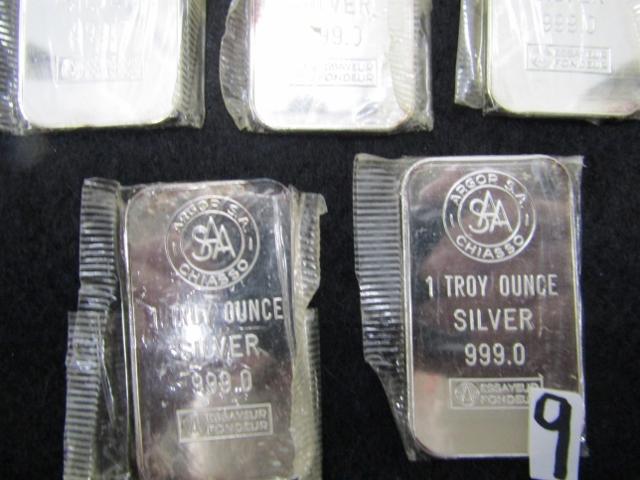 5 Swiss Argor Sa Essayeur-fondeur 999 Fine Troy Ounce Silver Bars