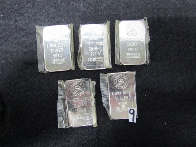 5 Swiss Argor Sa Essayeur-fondeur 999 Fine Troy Ounce Silver Bars