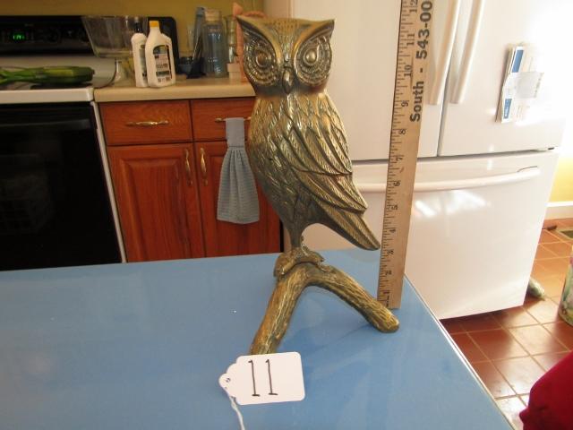 Large Solid Hollow Brass Owl