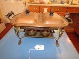 Vtg Copper And Brass Double Compartment Chafing Dish