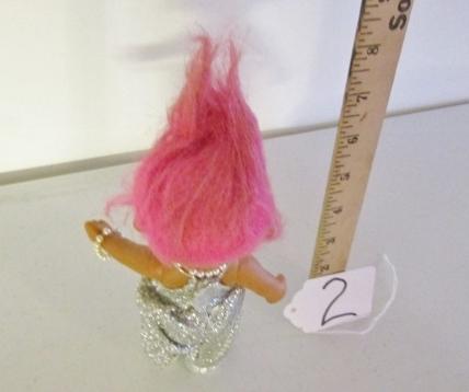 Vtg Troll Doll In Sequinned Dress W/ Pearl Necklace And Bracelet