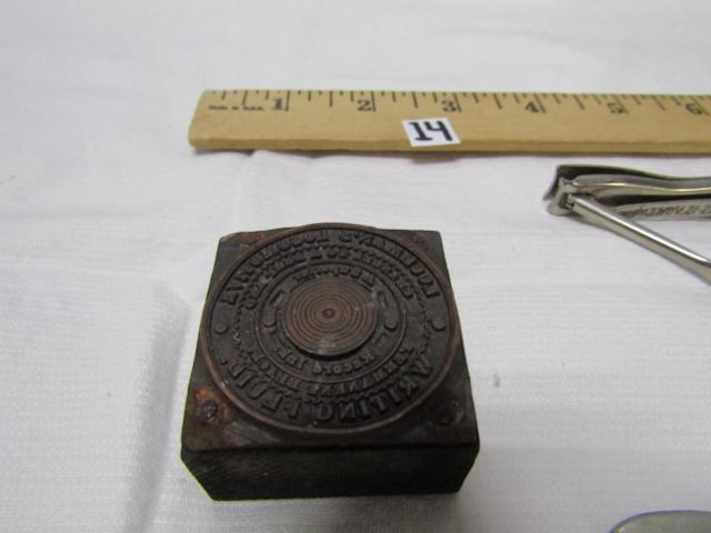 Antique Wood Block Stamp, Frank Bros. Advertising Show Horn And