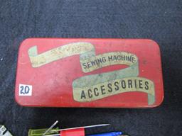 Vtg Metal Sewing Machine Accessories Box W/ Contents