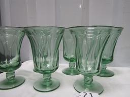 Vtg Set Of 6 Aqua Green Swirl Tea Glasses W/ 5 Matching Desert Glasses
