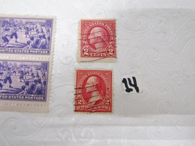 Two 1939 U. S. 3 Cents Centennial Of Baseball Stamps And Two 1908-09 U. S. 2 Cents