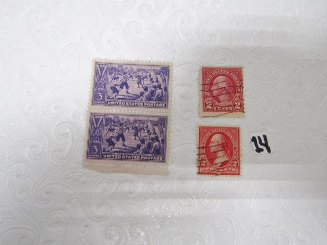 Two 1939 U. S. 3 Cents Centennial Of Baseball Stamps And Two 1908-09 U. S. 2 Cents