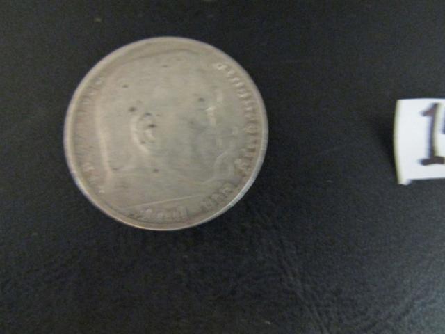 1938 - J, 5 Mark W W I I German Silver Coin Third Reich