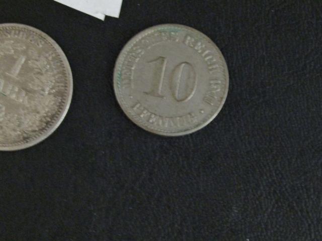 1875 - A Germany Silver 1 Mark Coin And A 1911 - A Germany 10 Pfennig Coin