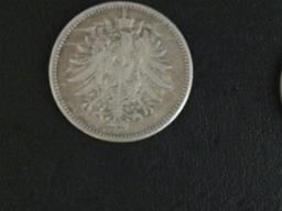 1875 - A Germany Silver 1 Mark Coin And A 1911 - A Germany 10 Pfennig Coin