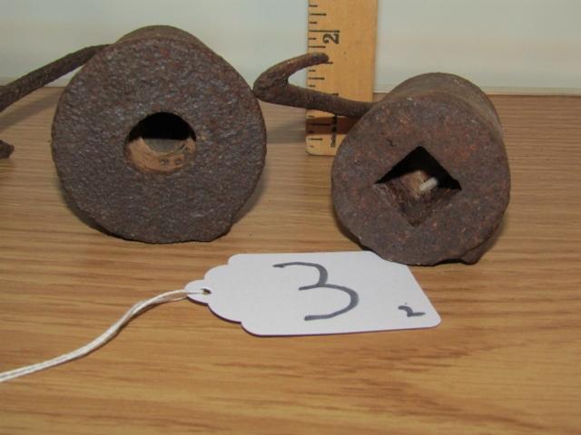2 Antique Cast Iron Cotton Pea Weights