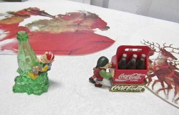 Coca Cola Themed Christmas Lot: Shelf Sitter, Ornaments And Place Mats