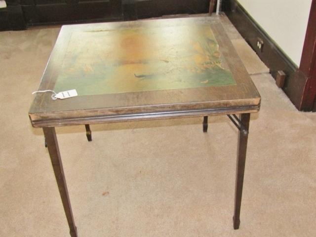 Antique Folding Bridge Table W/ Stand By Murray Wood Production Co.  (LOCAL PICK UP ONLY)