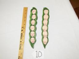 Heavy Ceramic " Peas In A Pod " Wall Hangings From The Sweet Pea Collection