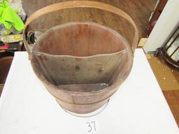 Vtg Wooden Firkin Bucket W/ Center Divider