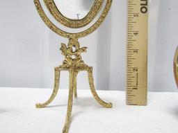 Vtg Miniature Brass Mirror, Candelabra And Picture Frame W/ Picture