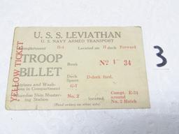 Antique World War I U. S. S. Leviathan U. S. Navy Armed Transport Troop Billet