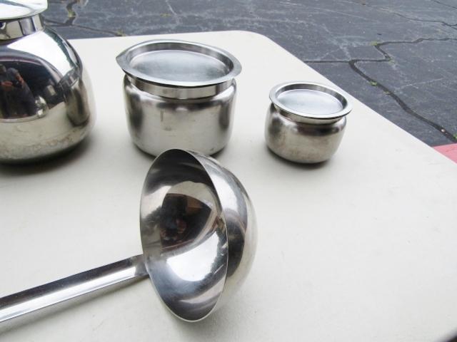 Very Nice Stainless Steel Lot: Large Ladle, Tea Pitcher, Coffee Pot, Revere