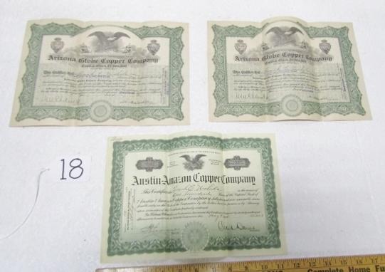Three 1923 Stock Certificates
