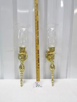 Matching Set Of Solid Brass Wall Sconce Candleholders