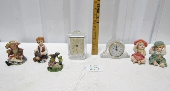 2 Crystal Quartz Clocks And Figurines