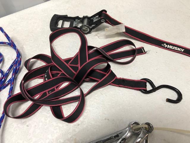 Tool Lot: Husky Tie Down, Rope And Set Of 4 Wrenches