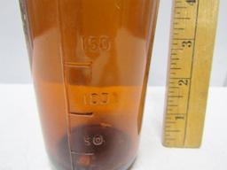 Antique Apothecary Amber Bottle W/ Measurement On Side And Rubber Top