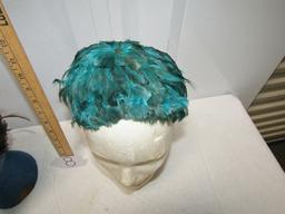 2 Vtg Ladies Feather Half Hats - (Head Stands Not Included)