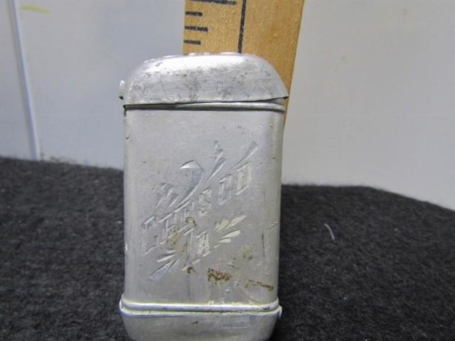 Vtg Aluminum Match Safe W/ Designs