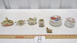 Nice Vtg Porcelain Lot: Trinket Boxes And Small Figurines